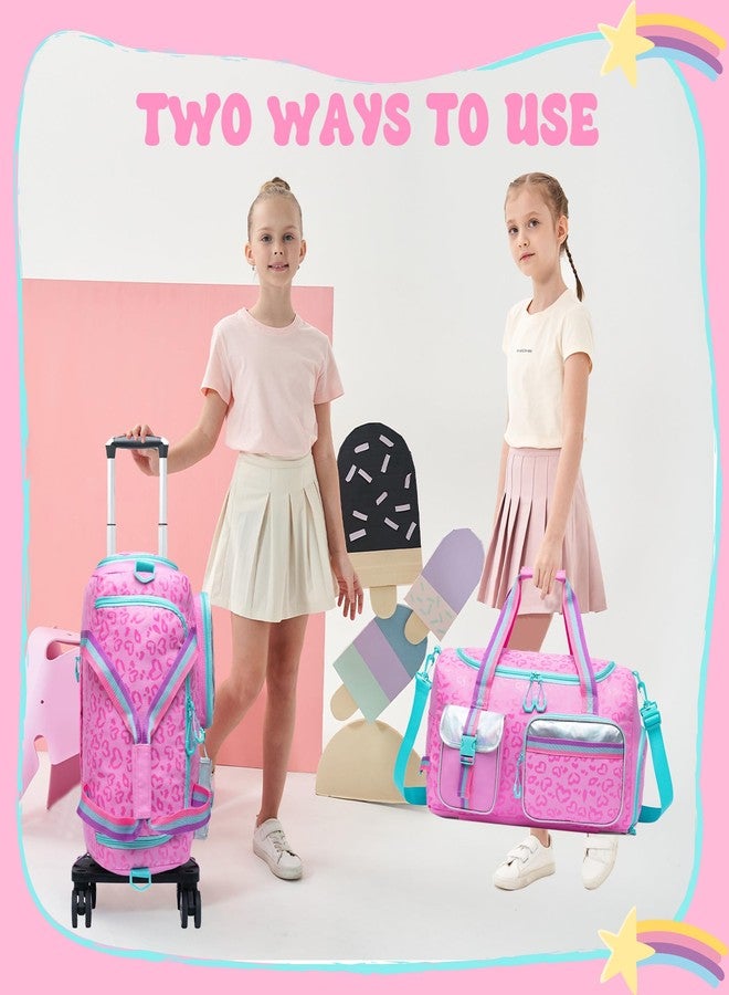 Oruiji Girls Duffel Bag With Wheels - Travel Overnight Bag for Kids With Toiletry Bag, Rolling Dance Duffle With Shoe Compartment - Image 2